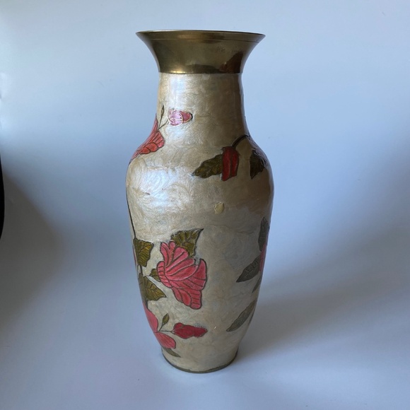 Vintage Enamelled Brass Vase: Hand Painted Roses, Made in India - Picture 8 of 8